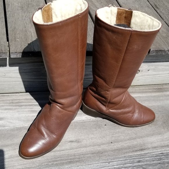 Richard Draper Leather Boots Women's US 9 UK 7.5 Brown Sheepskin Sherpa England - Picture 1 of 15